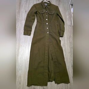 XOXO Y2K Long Army Green Jacket/Coat Womans Sz Small Distressed XOXO Jeans